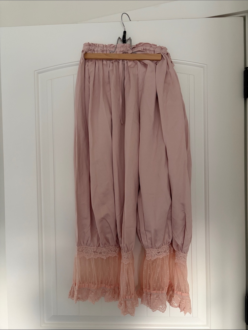 Cider Blush Pink Lace-Trim Maxi Pants